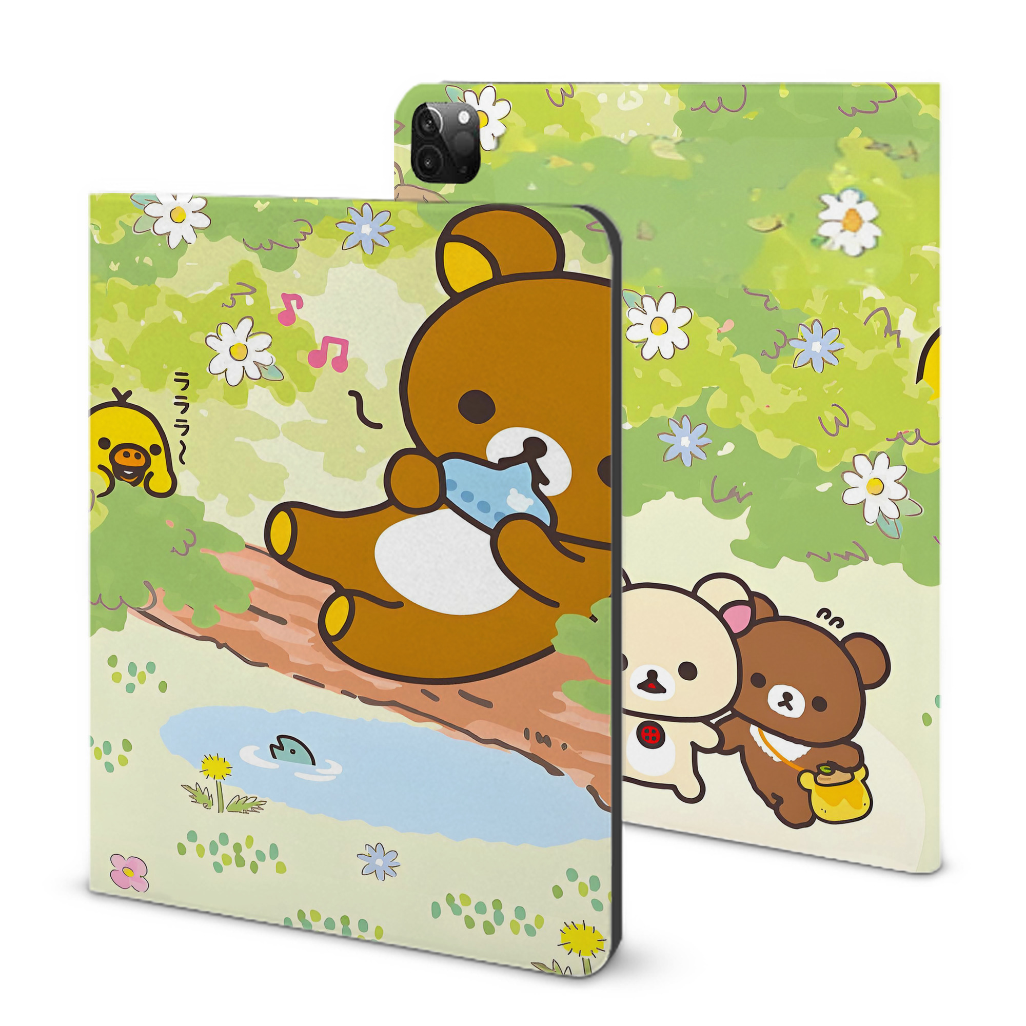 （画像用） リラックマ リラックマ キイロイトリ Rilakkuma Korilakkuma Kiiroitori IPadケース ペンホルダー付き ブックスタイルデザイン